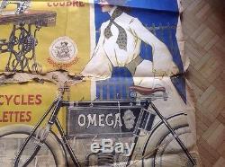 Rare Affiche Poster Velo Cycles Machine A Coudre Omega Sewing Bike Motorbike Old