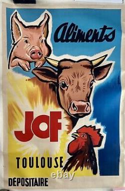 Rare Affiche Publicité pour alimentation animaux JOF CARRERE entoilée dg RABIER