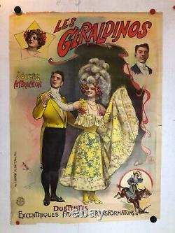 Rare Affiche ancienne Geraldinos artistes 1900 transformistes par Faria cirque