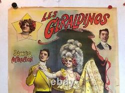 Rare Affiche ancienne Geraldinos artistes 1900 transformistes par Faria cirque