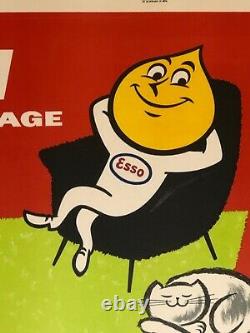 Rare Affiche ancienne PLV Esso fuel huile bidon garage automobile par Severen