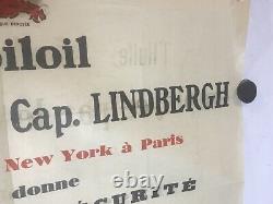 Rare Affiche ancienne huile Mobiloil charles Lindbergh aviation voiture garage
