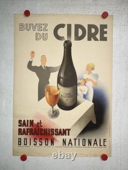 Rare Petite affiche ancienne Buvez Du Cidre Français Boisson Nationale Par Solon