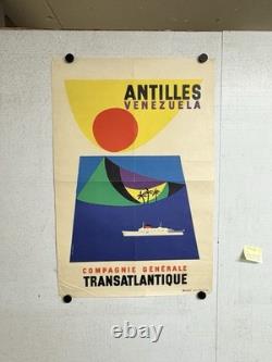 Rare Petite affiche ancienne Compagnie G Transatlantique Antilles Venezuela