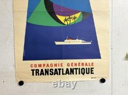 Rare Petite affiche ancienne Compagnie G Transatlantique Antilles Venezuela