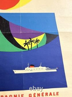 Rare Petite affiche ancienne Compagnie G Transatlantique Antilles Venezuela
