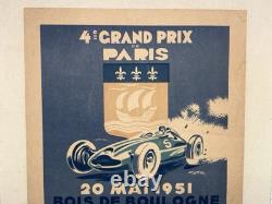 Rare Petite affiche ancienne Grand Prix Auto Paris 1951 Par Geo Ham Entoilée