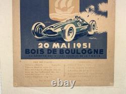 Rare Petite affiche ancienne Grand Prix Auto Paris 1951 Par Geo Ham Entoilée