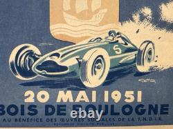 Rare Petite affiche ancienne Grand Prix Auto Paris 1951 Par Geo Ham Entoilée