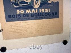 Rare Petite affiche ancienne Grand Prix Auto Paris 1951 Par Geo Ham Entoilée