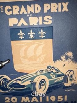 Rare Petite affiche ancienne Grand Prix Auto Paris 1951 Par Geo Ham Entoilée