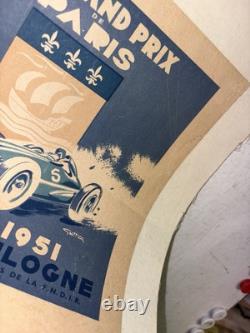 Rare Petite affiche ancienne Grand Prix Auto Paris 1951 Par Geo Ham Entoilée