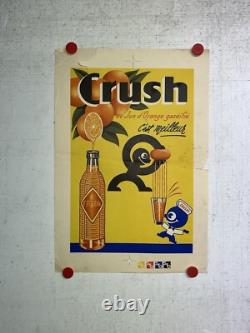 Rare Petite affiche ancienne Limonade Crush Bouteille Gazeifiée Crushy