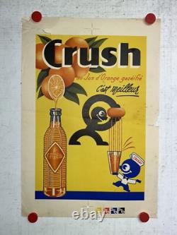 Rare Petite affiche ancienne Limonade Crush Bouteille Gazeifiée Crushy