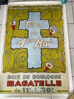 Rare affiche RPF fête du 1er mai Bagatelle Bois de Boulogne