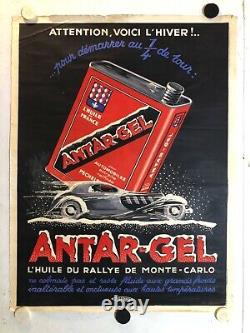 Rare affiche ancienne Antar gel annees 30 bidon d huile voiture