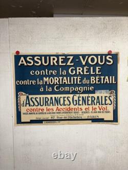 Rare affiche ancienne Assurance Agricole Grêle Mortalité Bétail 1923