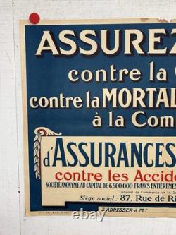 Rare affiche ancienne Assurance Agricole Grêle Mortalité Bétail 1923