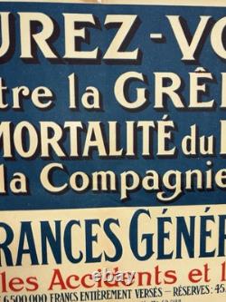 Rare affiche ancienne Assurance Agricole Grêle Mortalité Bétail 1923
