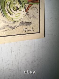 Rare affiche ancienne Auto Course 1900 Par Fernel