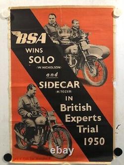 Rare affiche ancienne BSA moto vainqueur winner 1950