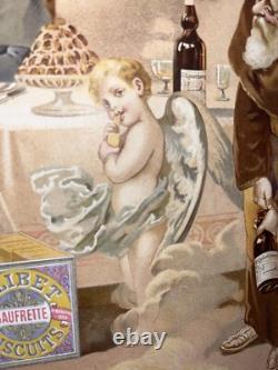 Rare affiche ancienne Biscuits olibet Anges Apotres Debut 1900 Entoilée