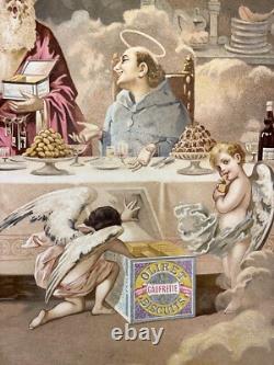 Rare affiche ancienne Biscuits olibet Anges Apotres Debut 1900 Entoilée