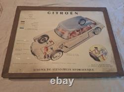 Rare affiche ancienne Cadre D'origine Citroën DS Shema Servo Frein Hydraulique