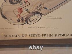 Rare affiche ancienne Cadre D'origine Citroën DS Shema Servo Frein Hydraulique