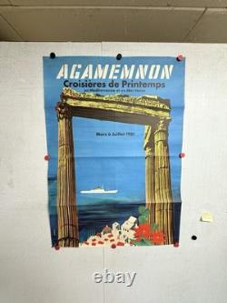 Rare affiche ancienne Croisière Bateau Agamemnon Grèce Méditerranée Mer Noire