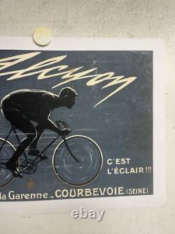 Rare affiche ancienne Cycle Alcyon Par Marcel Bloch Entoilée Mais Pliée