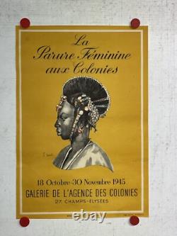 Rare affiche ancienne Expo Parure Feminine Des Colonies Paris 1945