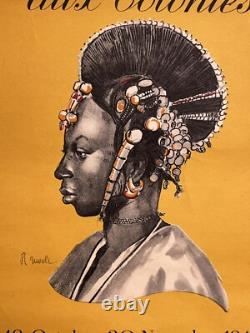 Rare affiche ancienne Expo Parure Feminine Des Colonies Paris 1945