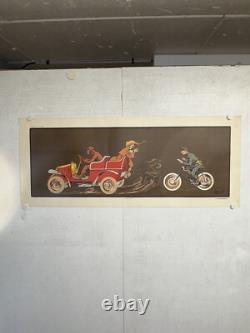 Rare affiche ancienne La Contravention Automobile Lithographie Par Fernel