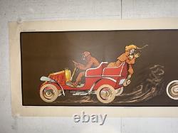 Rare affiche ancienne La Contravention Automobile Lithographie Par Fernel