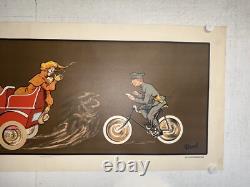 Rare affiche ancienne La Contravention Automobile Lithographie Par Fernel