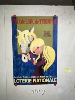 Rare affiche ancienne Loterie Nationale par Constant Prix Arc Triomphe Cheval