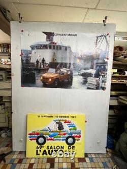 Rare affiche ancienne Mehari Citroen automobil huile essence Total