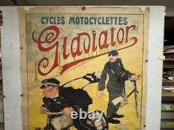 Rare affiche ancienne Moto Cycle Gladiator Début 1900 Collé Sur Papier Kraft