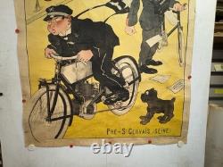 Rare affiche ancienne Moto Cycle Gladiator Début 1900 Collé Sur Papier Kraft