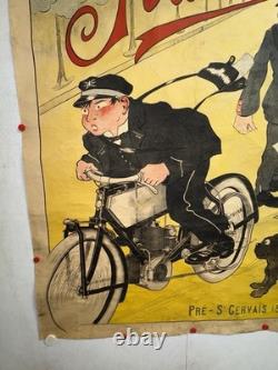 Rare affiche ancienne Moto Cycle Gladiator Début 1900 Collé Sur Papier Kraft