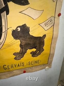 Rare affiche ancienne Moto Cycle Gladiator Début 1900 Collé Sur Papier Kraft