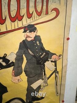 Rare affiche ancienne Moto Cycle Gladiator Début 1900 Collé Sur Papier Kraft