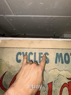 Rare affiche ancienne Moto Cycle Gladiator Début 1900 Collé Sur Papier Kraft