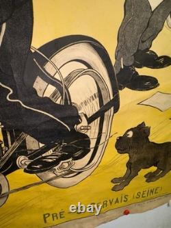 Rare affiche ancienne Moto Cycle Gladiator Début 1900 Collé Sur Papier Kraft