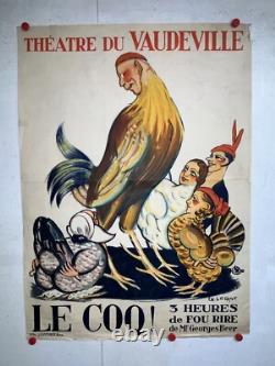 Rare affiche ancienne Theatre du vaudeville Le coq Par Lechat Bruxelles 1931