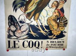 Rare affiche ancienne Theatre du vaudeville Le coq Par Lechat Bruxelles 1931