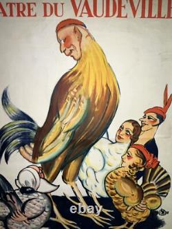 Rare affiche ancienne Theatre du vaudeville Le coq Par Lechat Bruxelles 1931