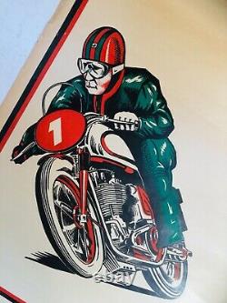 Rare affiche ancienne Veedol Motor oil moto de course bidon garage voiture