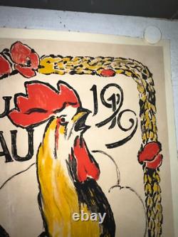 Rare affiche ancienne coq 1919 renouveau agricole Belgique par Cretem